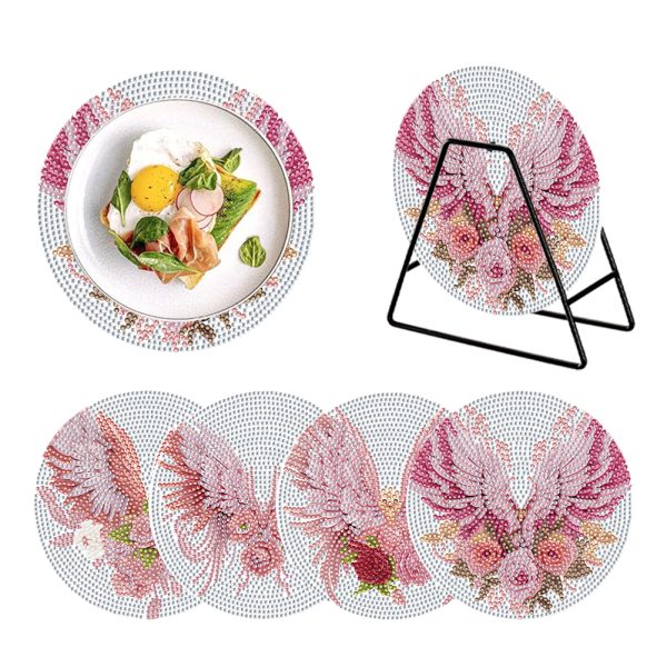 4PCS Acrylic Diamond Painting Placemats for Dining Table Decor Kit (Pink Wings)