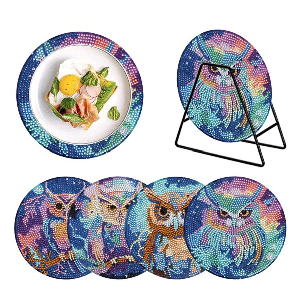 4PCS Acrylic Diamond Painting Placemats for Dining Table Decor Kit (Owl)